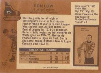 1975-76 O-Pee-Chee #25 Ron Low Back