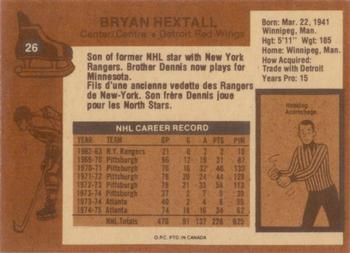 1975-76 O-Pee-Chee #26 Bryan Hextall Back
