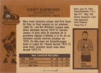 1975-76 O-Pee-Chee #29 Gary Simmons Back
