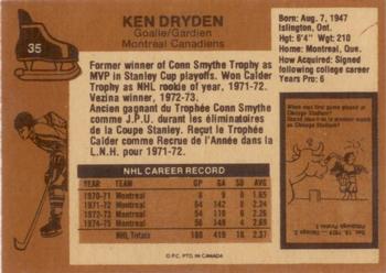 1975-76 O-Pee-Chee #35 Ken Dryden Back