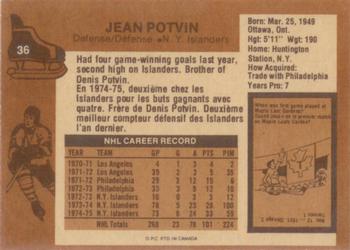 1975-76 O-Pee-Chee #36 Jean Potvin Back