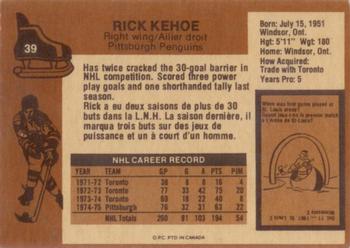 1975-76 O-Pee-Chee #39 Rick Kehoe Back