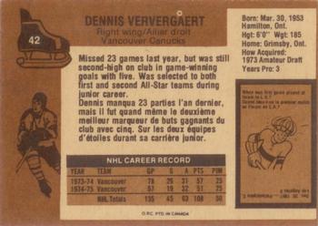 1975-76 O-Pee-Chee #42 Dennis Ververgaert Back