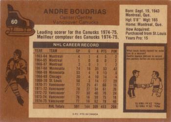 1975-76 O-Pee-Chee #60 Andre Boudrias Back