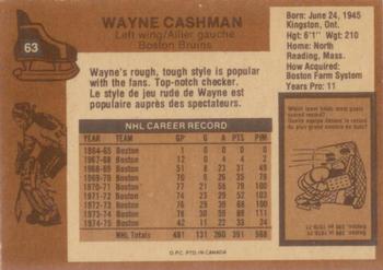 1975-76 O-Pee-Chee #63 Wayne Cashman Back