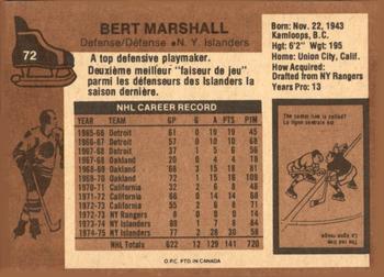 1975-76 O-Pee-Chee #72 Bert Marshall Back