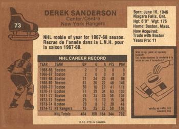 1975-76 O-Pee-Chee #73 Derek Sanderson Back