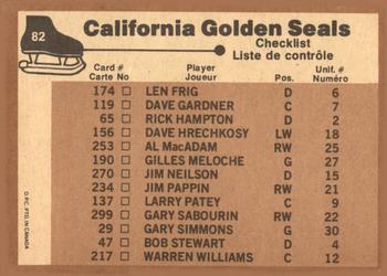 1975-76 O-Pee-Chee #82 California Golden Seals Back