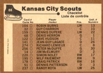 1975-76 O-Pee-Chee #88 Kansas City Scouts Back