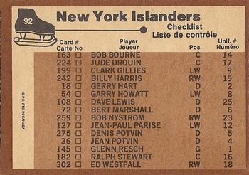 1975-76 O-Pee-Chee #92 New York Islanders Back