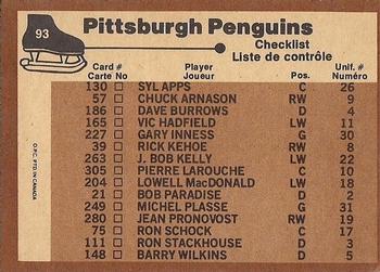 1975-76 O-Pee-Chee #93 Pittsburgh Penguins Back