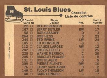 1975-76 O-Pee-Chee #96 St. Louis Blues Back
