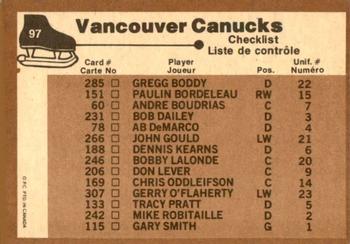 1975-76 O-Pee-Chee #97 Vancouver Canucks Back
