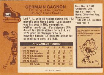 1975-76 O-Pee-Chee #101 Germain Gagnon Back