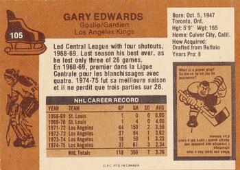 1975-76 O-Pee-Chee #105 Gary Edwards Back