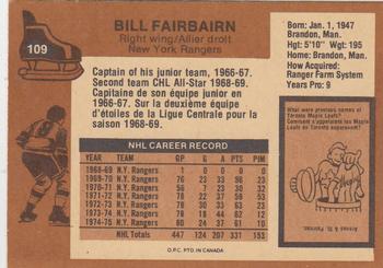 1975-76 O-Pee-Chee #109 Bill Fairbairn Back
