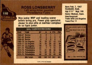 1975-76 O-Pee-Chee #110 Ross Lonsberry Back