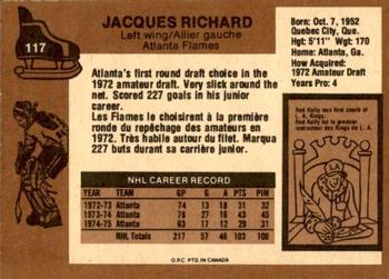 1975-76 O-Pee-Chee #117 Jacques Richard Back