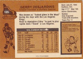 1975-76 O-Pee-Chee #125 Gerry Desjardins Back