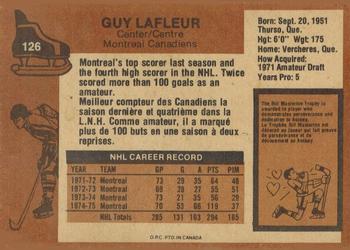 1975-76 O-Pee-Chee #126 Guy Lafleur Back