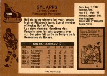 1975-76 O-Pee-Chee #130 Syl Apps Back