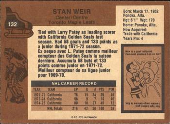 1975-76 O-Pee-Chee #132 Stan Weir Back