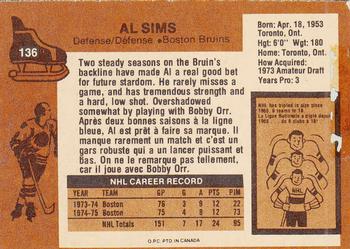 1975-76 O-Pee-Chee #136 Al Sims Back