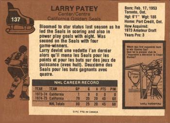1975-76 O-Pee-Chee #137 Larry Patey Back
