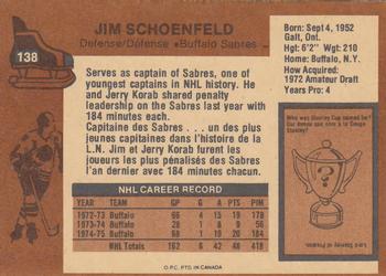 1975-76 O-Pee-Chee #138 Jim Schoenfeld Back