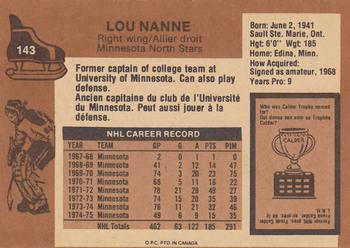 1975-76 O-Pee-Chee #143 Lou Nanne Back