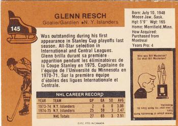 1975-76 O-Pee-Chee #145 Glenn Resch Back