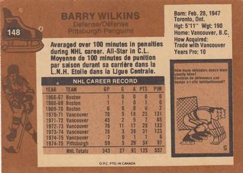 1975-76 O-Pee-Chee #148 Barry Wilkins Back