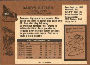 1975-76 O-Pee-Chee #150 Darryl Sittler Back