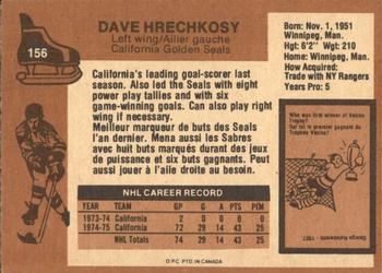 1975-76 O-Pee-Chee #156 Dave Hrechkosy Back