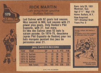 1975-76 O-Pee-Chee #175 Rick Martin Back