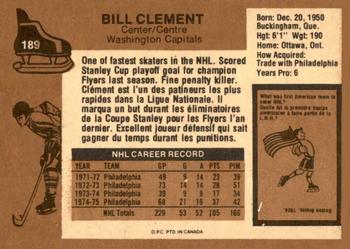 1975-76 O-Pee-Chee #189 Bill Clement Back