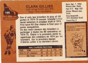 1975-76 O-Pee-Chee #199 Clark Gillies Back