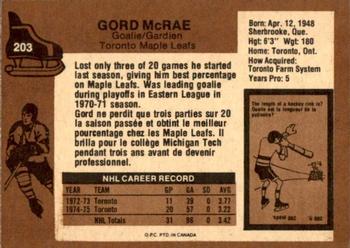 1975-76 O-Pee-Chee #203 Gord McRae Back