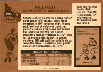 1975-76 O-Pee-Chee #233 Bill Hajt Back