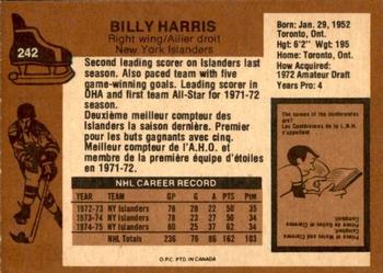 1975-76 O-Pee-Chee #242 Billy Harris Back