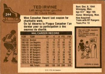 1975-76 O-Pee-Chee #244 Ted Irvine Back