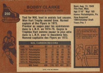 1975-76 O-Pee-Chee #250 Bobby Clarke Back