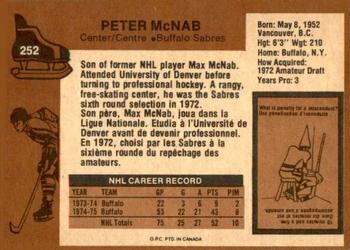 1975-76 O-Pee-Chee #252 Peter McNab Back