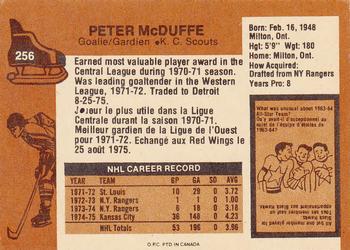 1975-76 O-Pee-Chee #256 Peter McDuffe Back