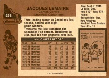 1975-76 O-Pee-Chee #258 Jacques Lemaire Back