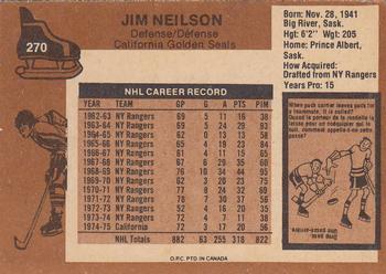 1975-76 O-Pee-Chee #270 Jim Neilson Back