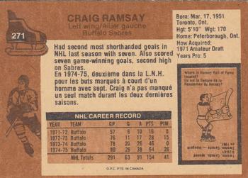 1975-76 O-Pee-Chee #271 Craig Ramsay Back