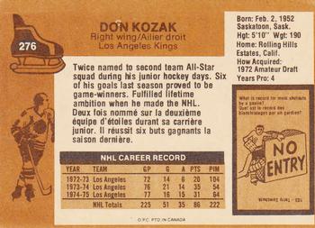 1975-76 O-Pee-Chee #276 Don Kozak Back