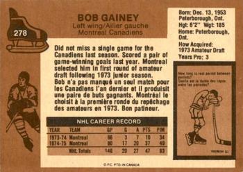 1975-76 O-Pee-Chee #278 Bob Gainey Back