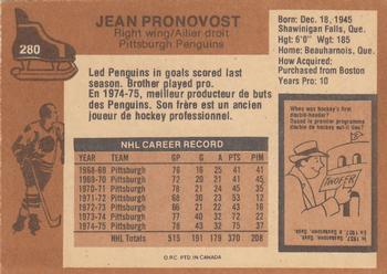 1975-76 O-Pee-Chee #280 Jean Pronovost Back